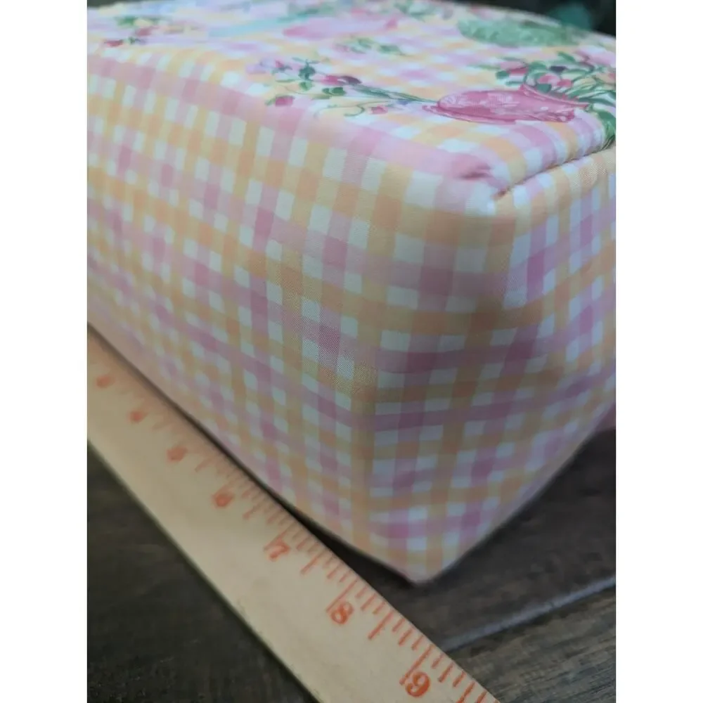 Sweet Pea Cosmetic Bag Pouch Flower Floral Vase Planter Cute Ruffle Pink Trim